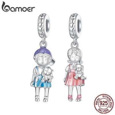 BAMOER Mặt Dây Chuyền Bằng Bạc 925 Xỏ Hạt DIY Dành Cho Cặp Đôi Trẻ Em