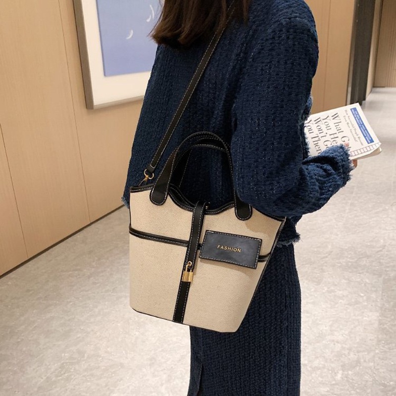 Ielgy Túi Xách bucket Bằng Vải canvas Phối Màu Tương Phản Đa Năng Thời Trang Di Động Cho Nữ