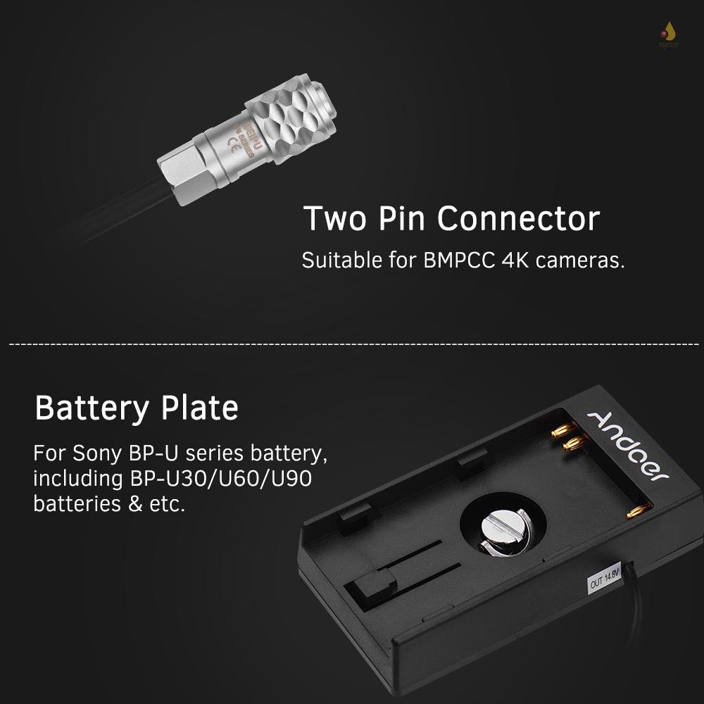 Tấm Chuyển Đổi Nguồn Pin Máy Ảnh Andoer DV 1 / 4 Inch Cho Pin Blackmagic Cinema BMPCC 4K BP-U30 U60 U90 BP-U