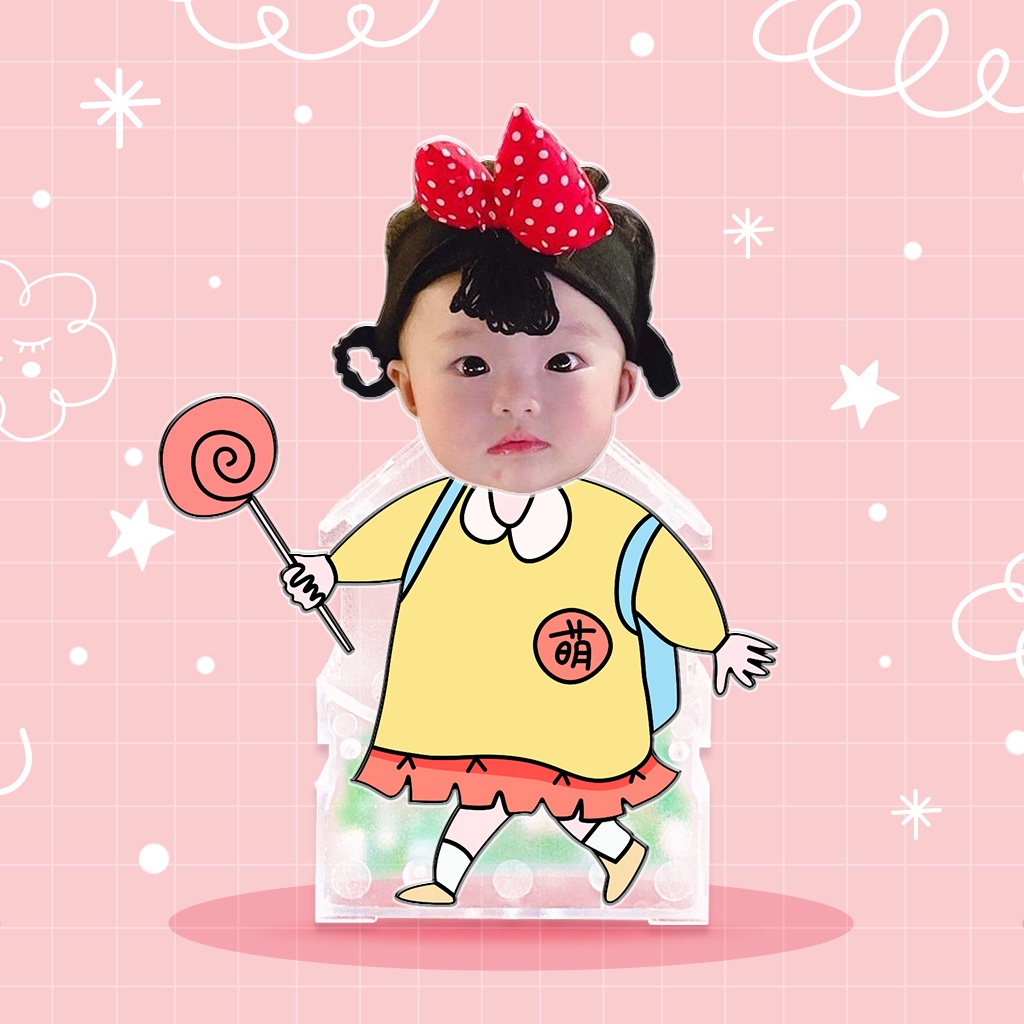 Mô hình standee lắc đầu chibi ghép mặt theo yêu cầu đáng yêu chạy pin làm quà tặng, trang trí bàn học, ô tô