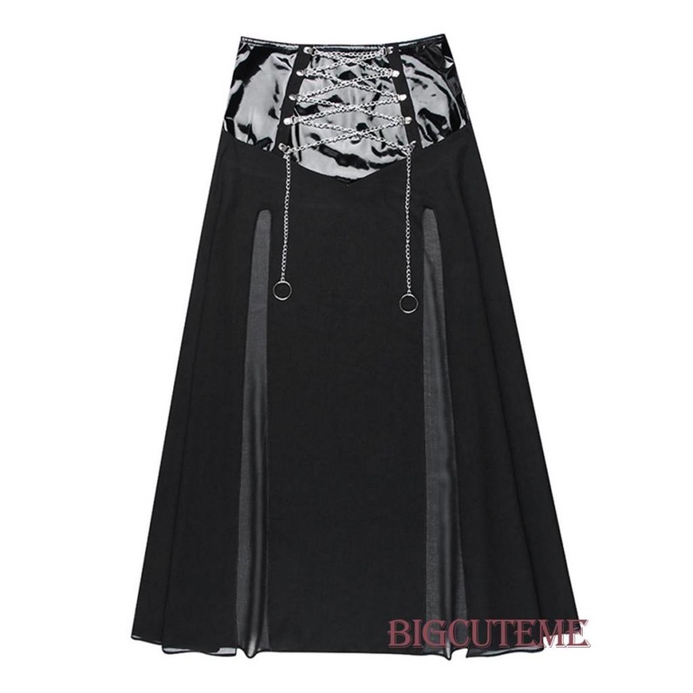 [] - Chân Váy Lưới Dáng Dài Phối Dây Xích Đan Chéo Màu Đen Phong Cách Gothic Thời Trang Mùa Hè Dành Cho Bạn Nữ Mặc Khi Nhảy Múa Sân Khấu