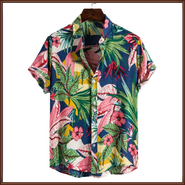 Áo Sơ Mi Cotton Lụa Ngắn Tay Họa Tiết Hoa Phong Cách Hawaii Cho Nam