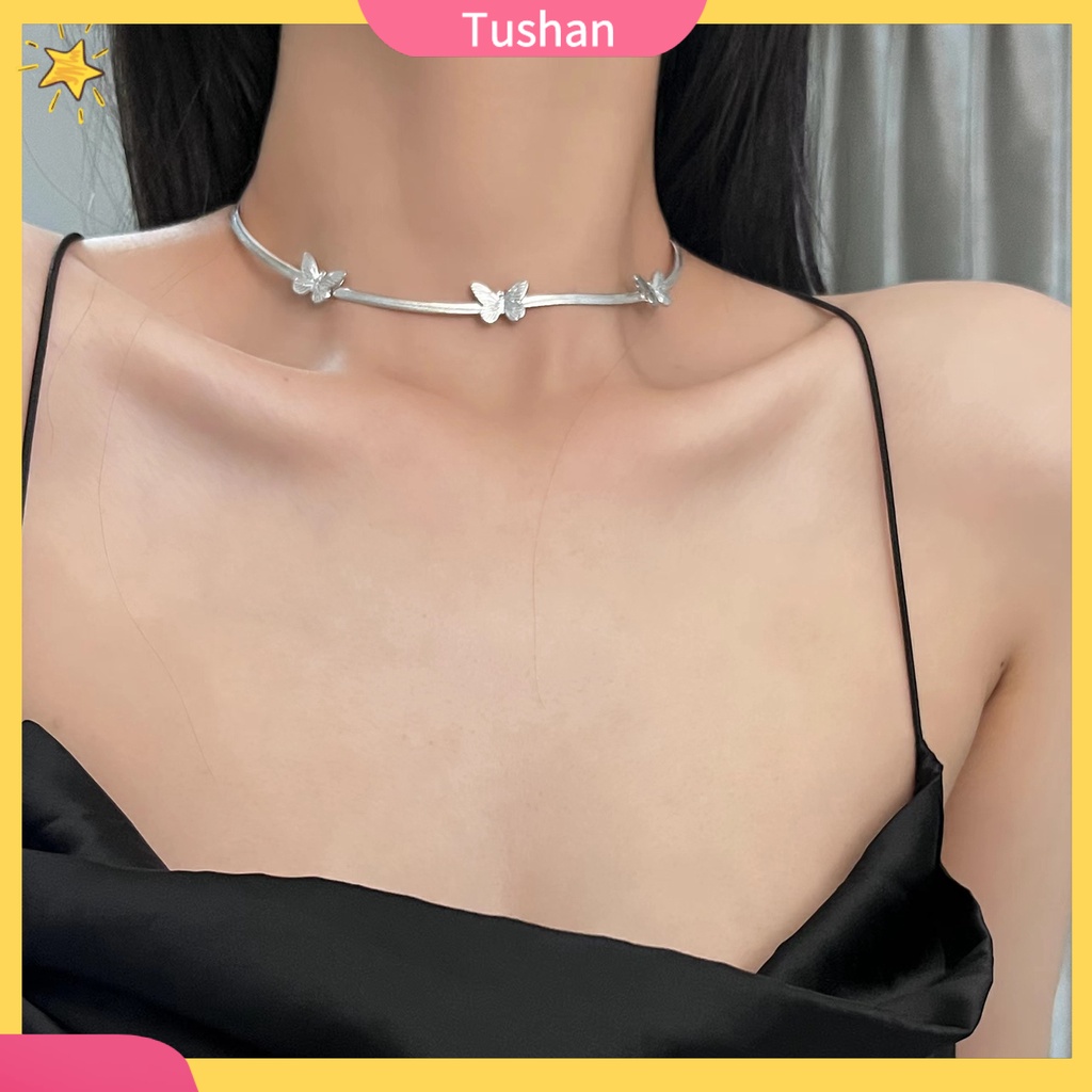 [Ts] Vòng cổ Bạc Mặt Hình Bươm Bướm Xương Rắn Thanh Lịch Quà Tặng Valentine Thời Trang Cho Nữ