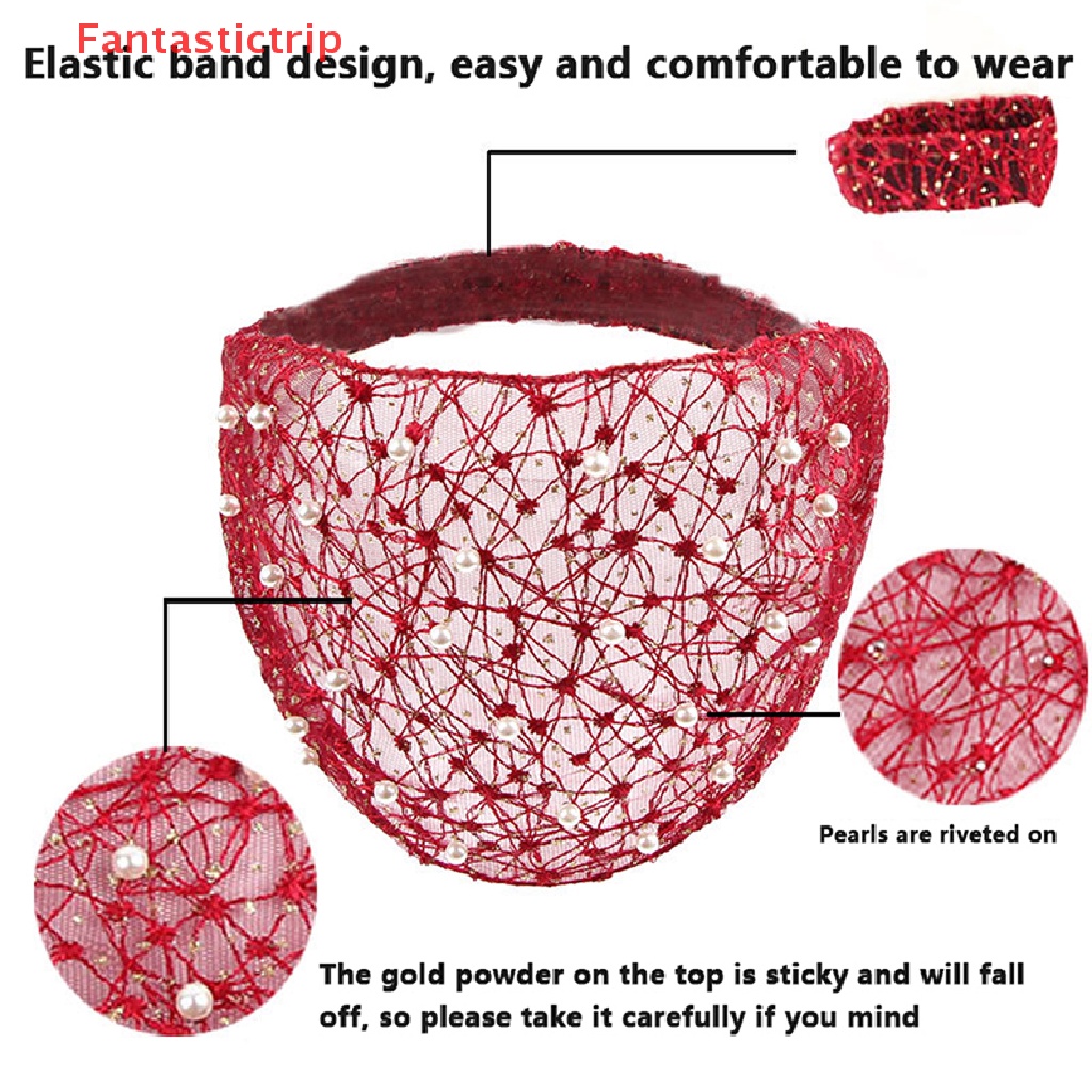 Băng Đô Cài Tóc Phối Lưới Thoáng Khí Đính Hạt Ngọc Trai Thời Trang