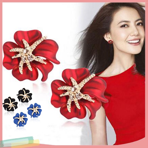 Đôi Khuyên Tai HìNh Sao BiểN ĐíNh Kim Cương Giả NhiềU MàU ThờI Trang Cho Nữ