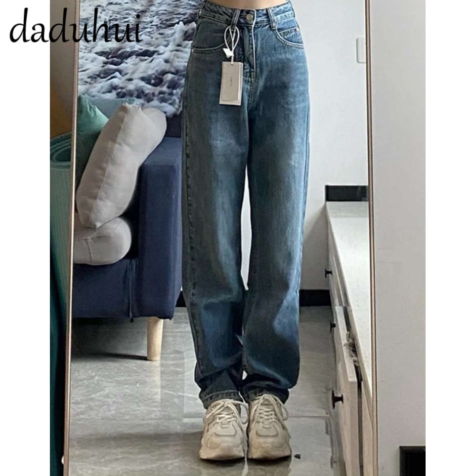 Daduhui New Korean Version of INS Retro Jeans Niche High Waist Loose Wide Leg Pants Large Size Casual Trousers