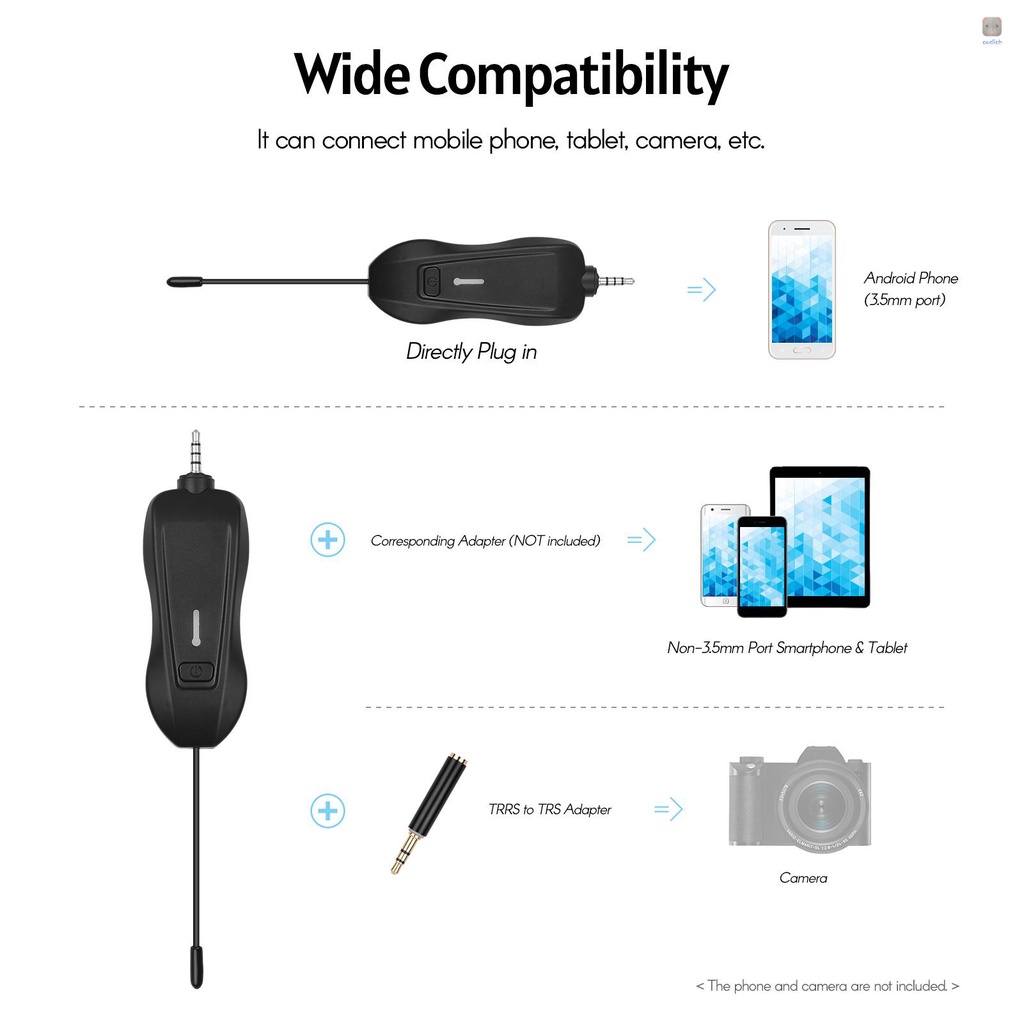 Hệ Thống Micro Andoer Không Dây (2 Bộ Phát Và 1 Đầu Nhận 3.5mm) Cổng Sạc Lavalier Dài 20M Tương Thích Với Điện Thoại Và Camera Quay Video