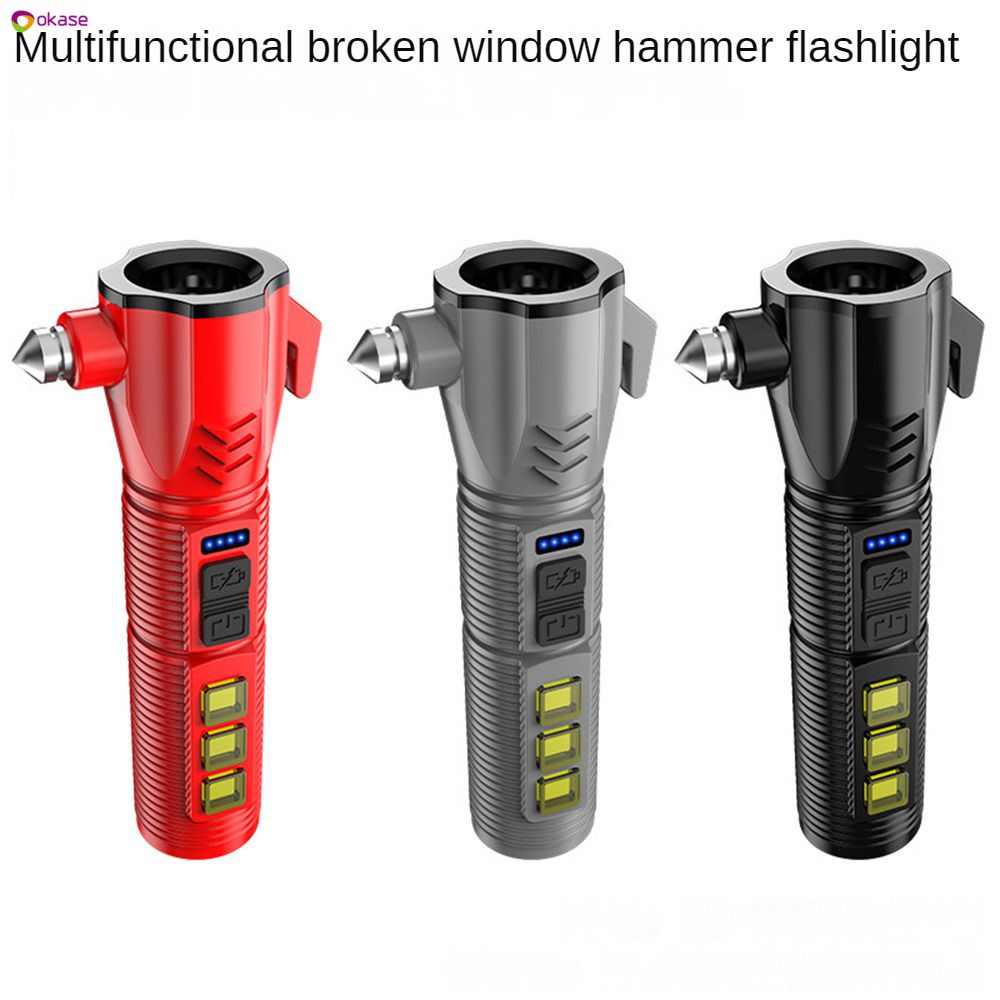 Búa An Toàn Đèn Pin Búa Thoát Hiểm Và Tự Cứu Hộ Gắn Trên Ô Tô Búa Cứu Hộ Khẩn Cấp Phá Cửa Sổ Đèn Pin Khẩn Cấp Sạc Usb Okase