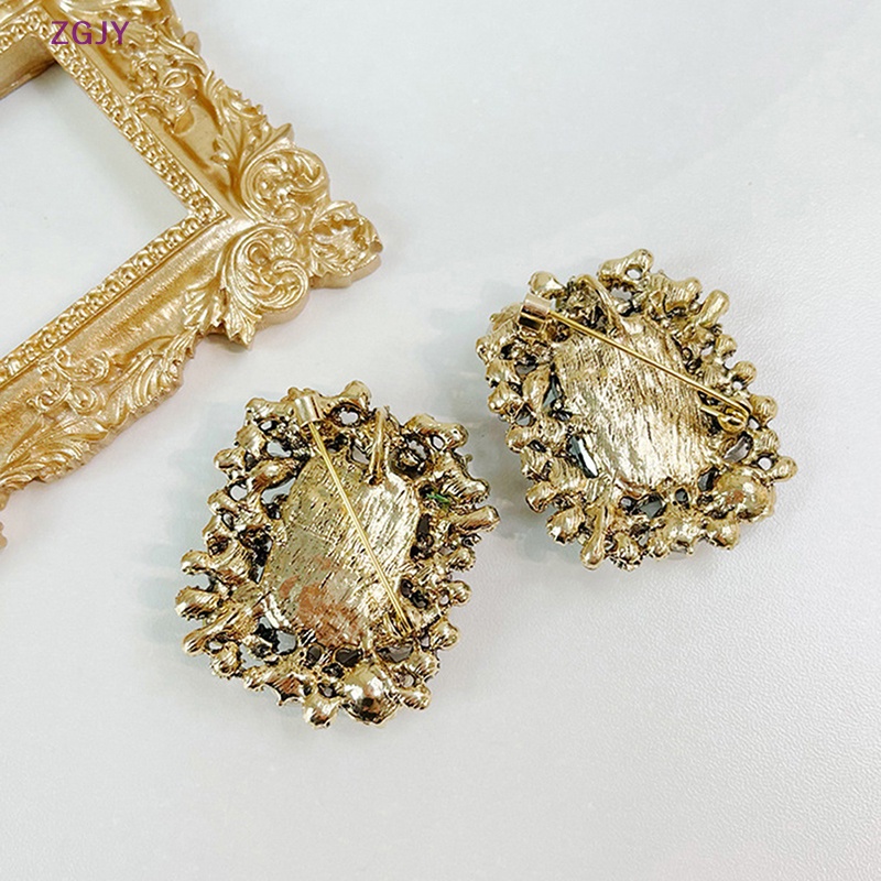 Ghim Cài Áo Đính Đá Pha Lê / Ngọc Trai Hình Vuông Phong Cách Cổ Điển Thời Trang Cho Nữ Mới