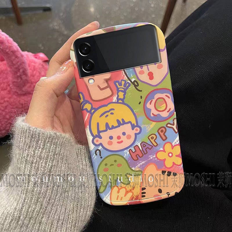 Samsung Z Flip3 European and American Retro Cute Graffiti Phone Case Niche High-End Ultra-Thin Anti-Fall Trendy Brand Ins HH8D