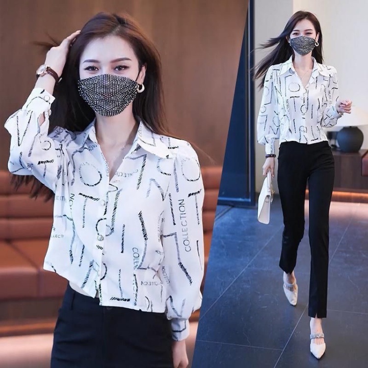 Áo Sơ Mi Tay Dài Kẻ Sọc In Chữ Thời Trang Công Sở Cho Bạn Gái