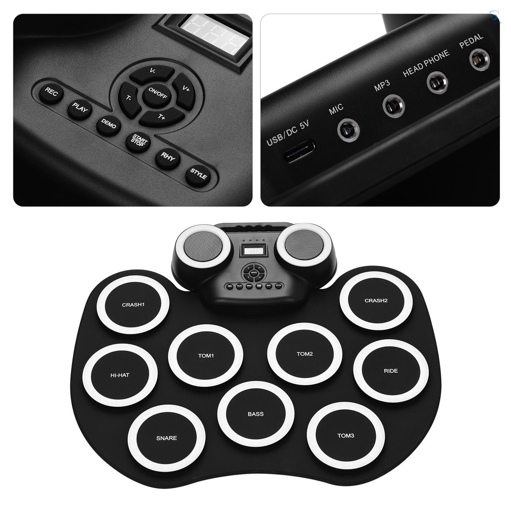 Trống Cuộn Điện Tử Bằng Silicon Có Đèn Nhiều Màu Kèm Loa Tích Hợp Pin Tiện Dụng