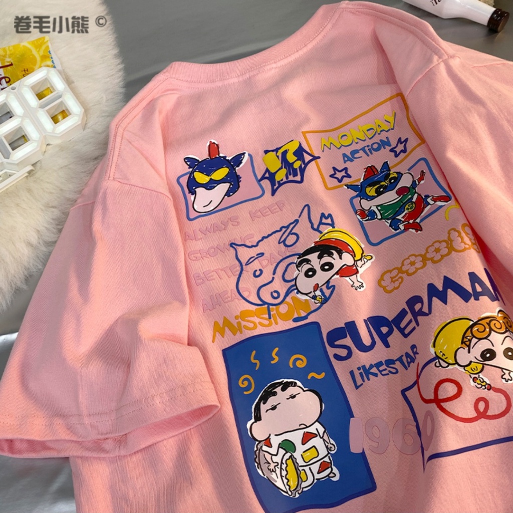 Áo Thun Tay Ngắn Dáng Rộng In Hoạt Hình Shin-chan Phong Cách Nhật Bản Xinh Xắn Cho Nữ