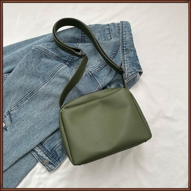 Túi Da Pu Đeo Chéo Màu Trơn Có Khóa Kéo Đơn Giản Hợp Thời Trang Cho Nữ