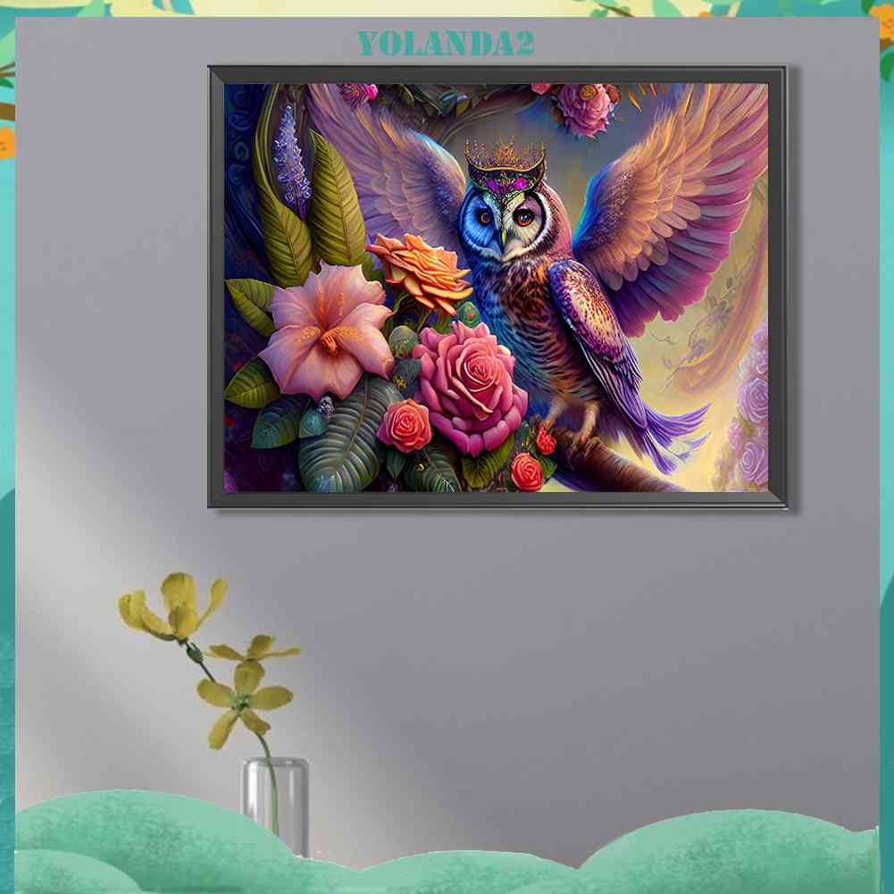 Tranh Đính Đá Kim Cương Toàn Bộ 5D DIY Hình Vẽ Hoa Chim Cú