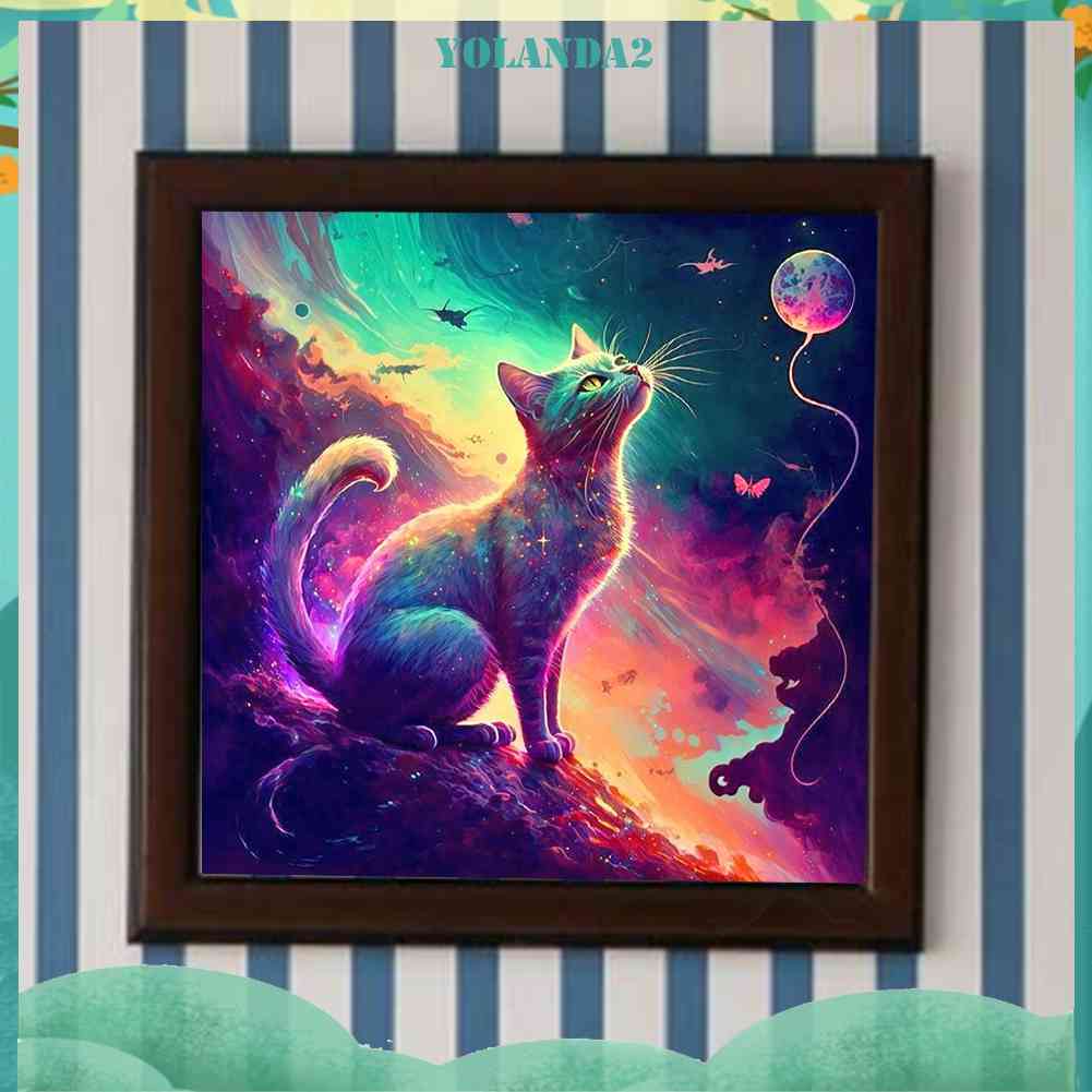 Tranh Đính Đá Kim Cương Toàn Bộ 5D DIY Hình Vẽ Mèo Trang Trí Nhà Cửa