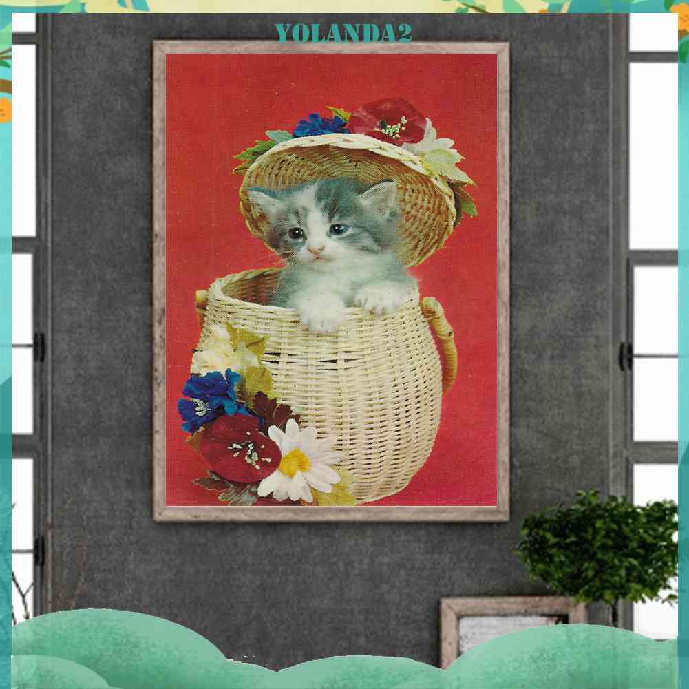 Tranh Đính Đá Kim Cương Toàn Bộ 5D DIY Hình Vẽ Mèo Trang Trí Nhà Cửa