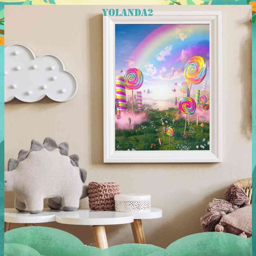 Tranh Đính Đá Kim Cương Toàn Bộ 5D DIY Hình Vẽ Kẹo Mút Trang Trí Nhà Cửa