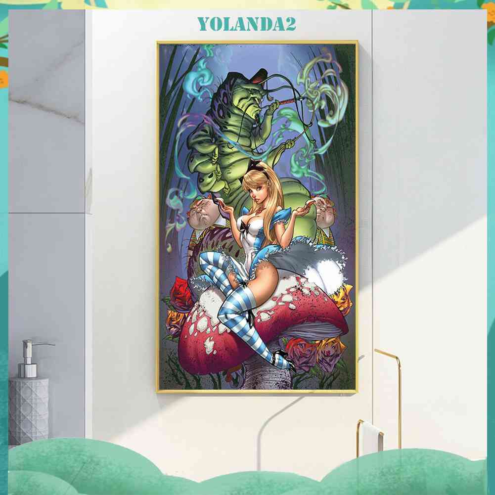 Bộ Tranh Đính Đá 5D Họa Tiết Alice in Wonderland Độc Đáo DIY Dùng Trang Trí Nhà Cửa