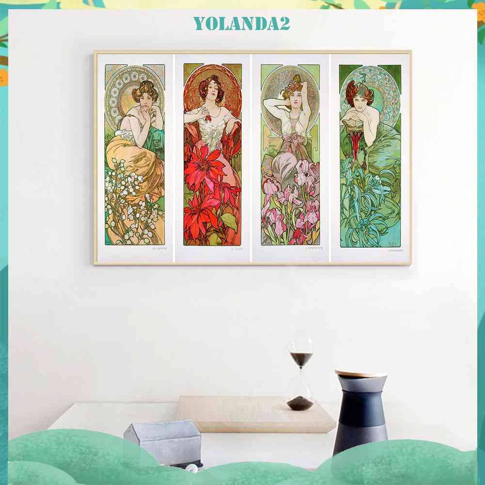 Tranh Đính Đá Kim Cương Toàn Bộ Bốn Mùa Hình Vẽ Người Phụ Nữ Trang Trí