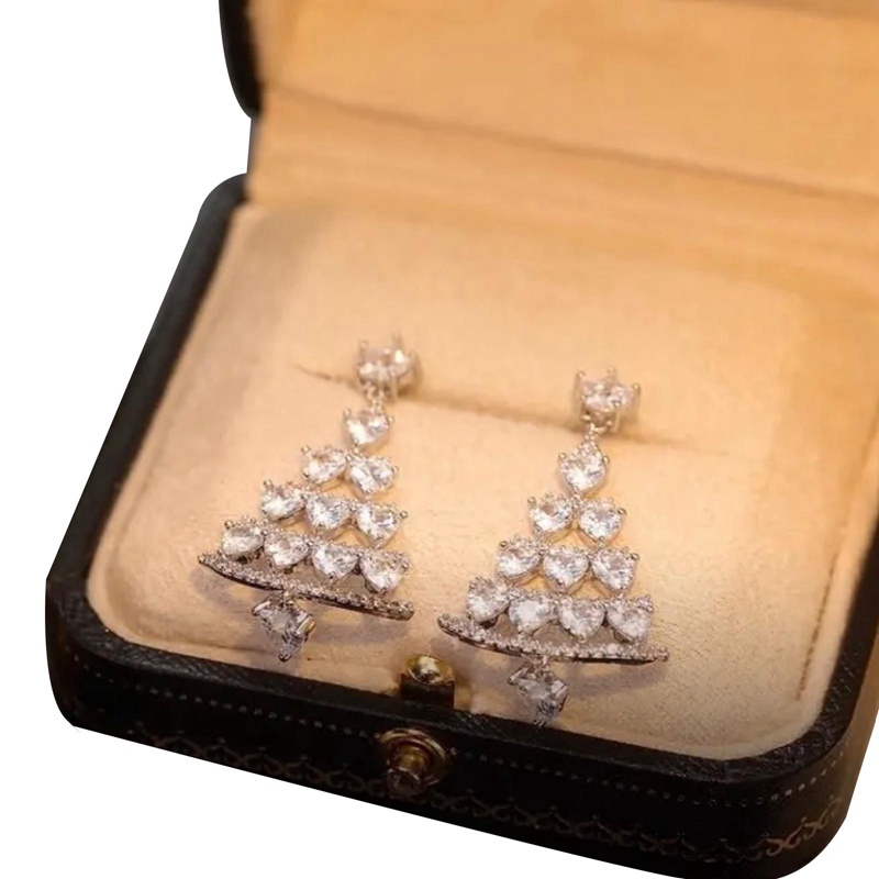 Bông Tai Dáng Dài Hình Cây Thông Đính Đá Pha Lê Sang Trọng Thời Trang Hàn Quốc Cho Nữ