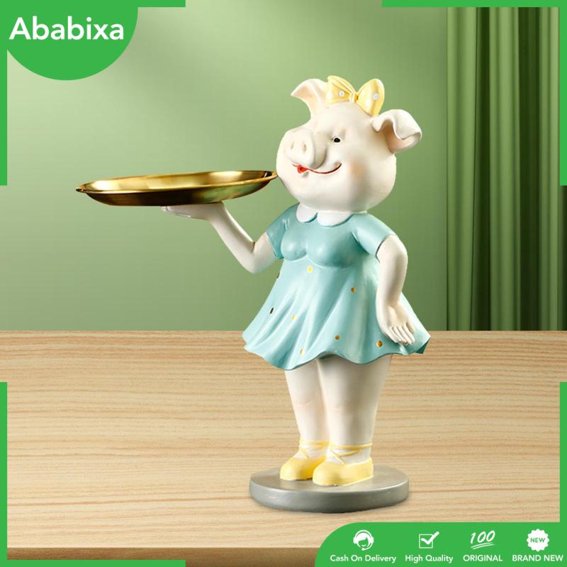 [Ababixa] Tượng Heo Con Kèm Khay Đựng Chìa Khóa Và Khay Điêu Khắc Nghệ Thuật Để Bàn Phòng Khách Nhà Hàng