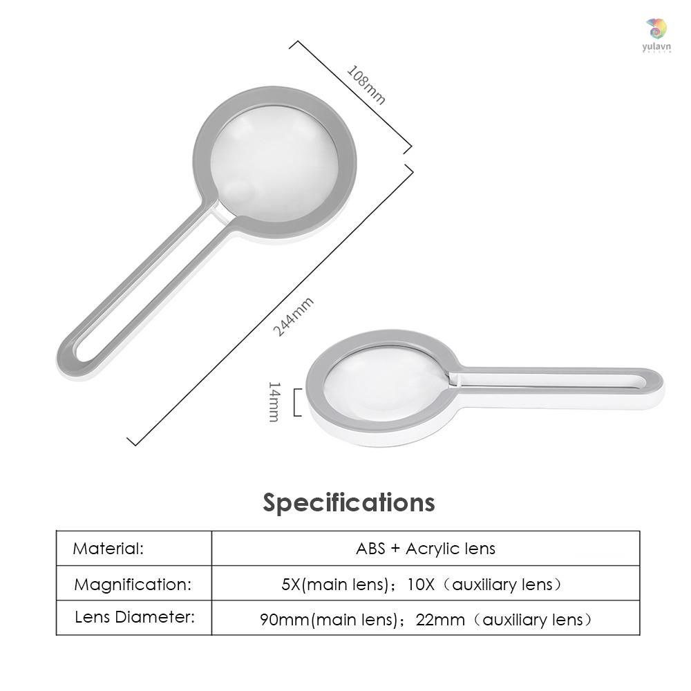 Kính Lúp Cầm Tay 10X &amp; 5X Chuyên Dụng Sửa Chữa Đọc Sách