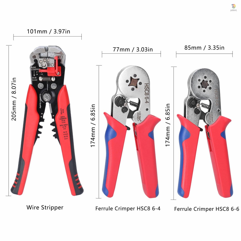 Bộ Kìm Cắt Dây Cáp Cách Nhiệt Đa Năng HSC8 6.4 0.25-10Mm2 AWG23-7 YE-1R 0.2-6.0Mm2
