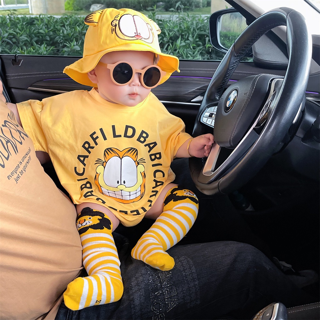 Áo Liền Quần Ngắn Tay In Hình Mèo Garfield Dễ Thương Thời Trang Mùa Hè Cho Bé Trai Sơ Sinh