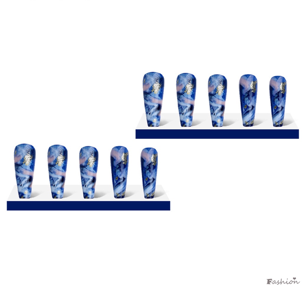 Bộ Móng Tay Giả Dài Màu Xanh Dương Che Phủ Toàn Diện Thoải Mái