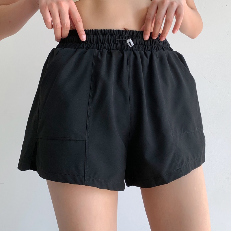 Quần Short Thể Thao Giả Hai Lớp Lưng Thun Co Giãn Màu Đen Thời Trang Mùa Hè Dành Cho Nữ