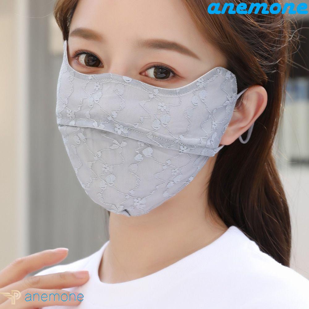 Khẩu Trang Chống Nắng Bằng Lụa Lạnh Phối Ren Bảo Vệ Mắt Kiểu Tai Treo Dùng Khi Đi Xe Đạp / Leo Nú