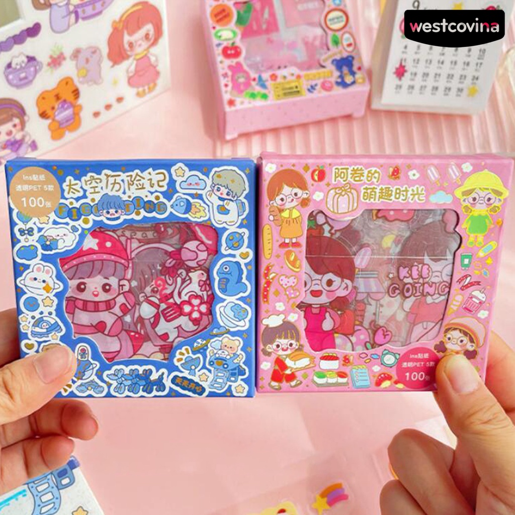 [COD]♪Hộp 100 Miếng Dán Hoạt Hình Dễ Dàng Mang Theo