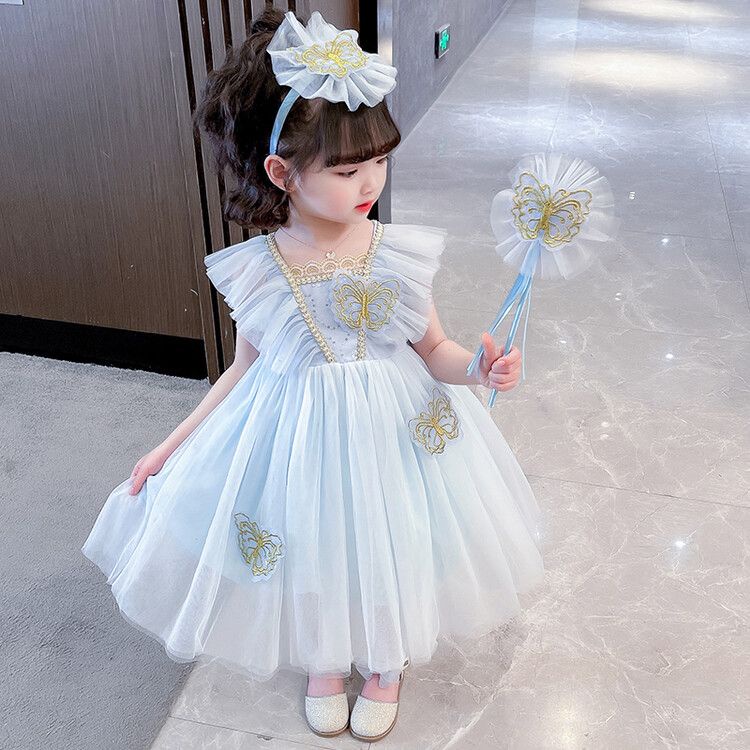 Đầm Công Chúa Vải Gạc Phồng Cánh Bướm Phong Cách Công Chúa Biểu Diễn Sân Khấu Dành Cho Bé Gái
