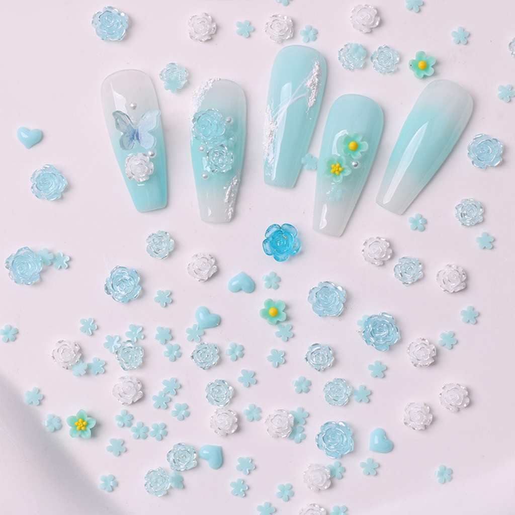 Set 2 Túi Phụ Kiện Trang Trí Móng Tay Nghệ Thuật Hình Hoa Hồng Bằng Nhựa Resin DIY