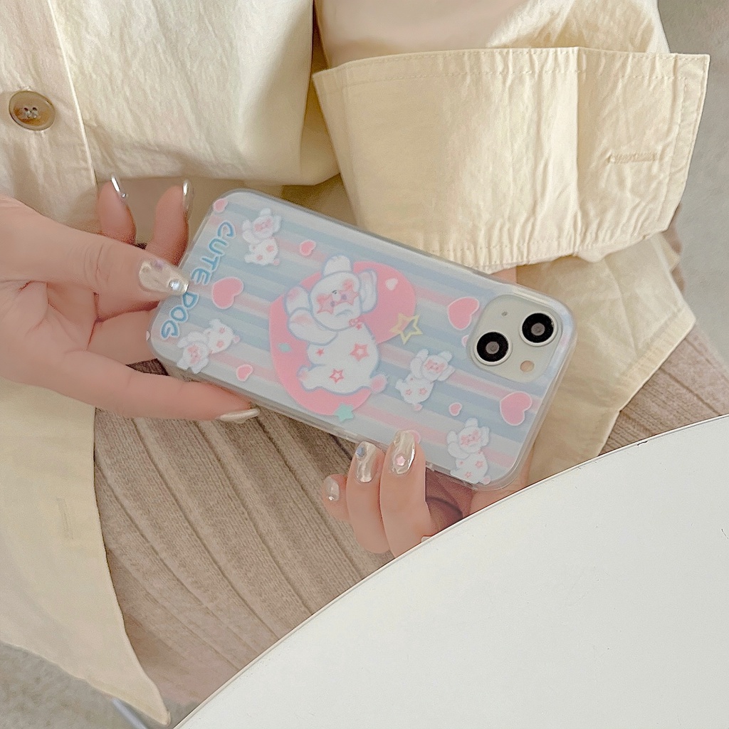 Ốp Điện Thoại Imd Silicone Mềm Trong Suốt In Hình Chú Chó Hoạt Hình Có Giá Đỡ Cho iPhone11 12 13 14 Pro Max