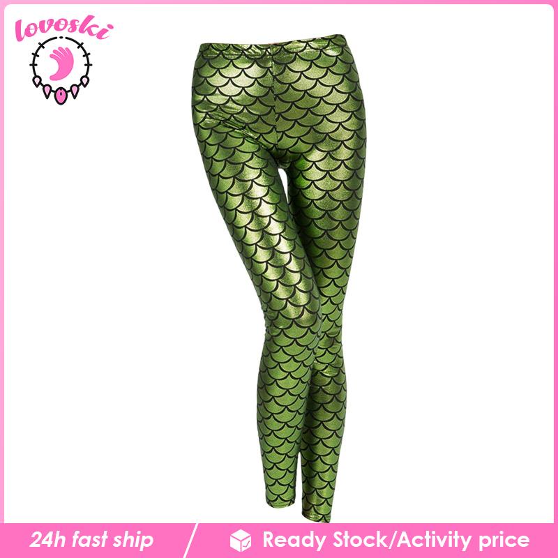 [Lovoski] Quần Legging Dáng Ôm Eo Cao Họa Tiết Vảy Cá Cho Nữ Biểu Diễn Sân Khấu
