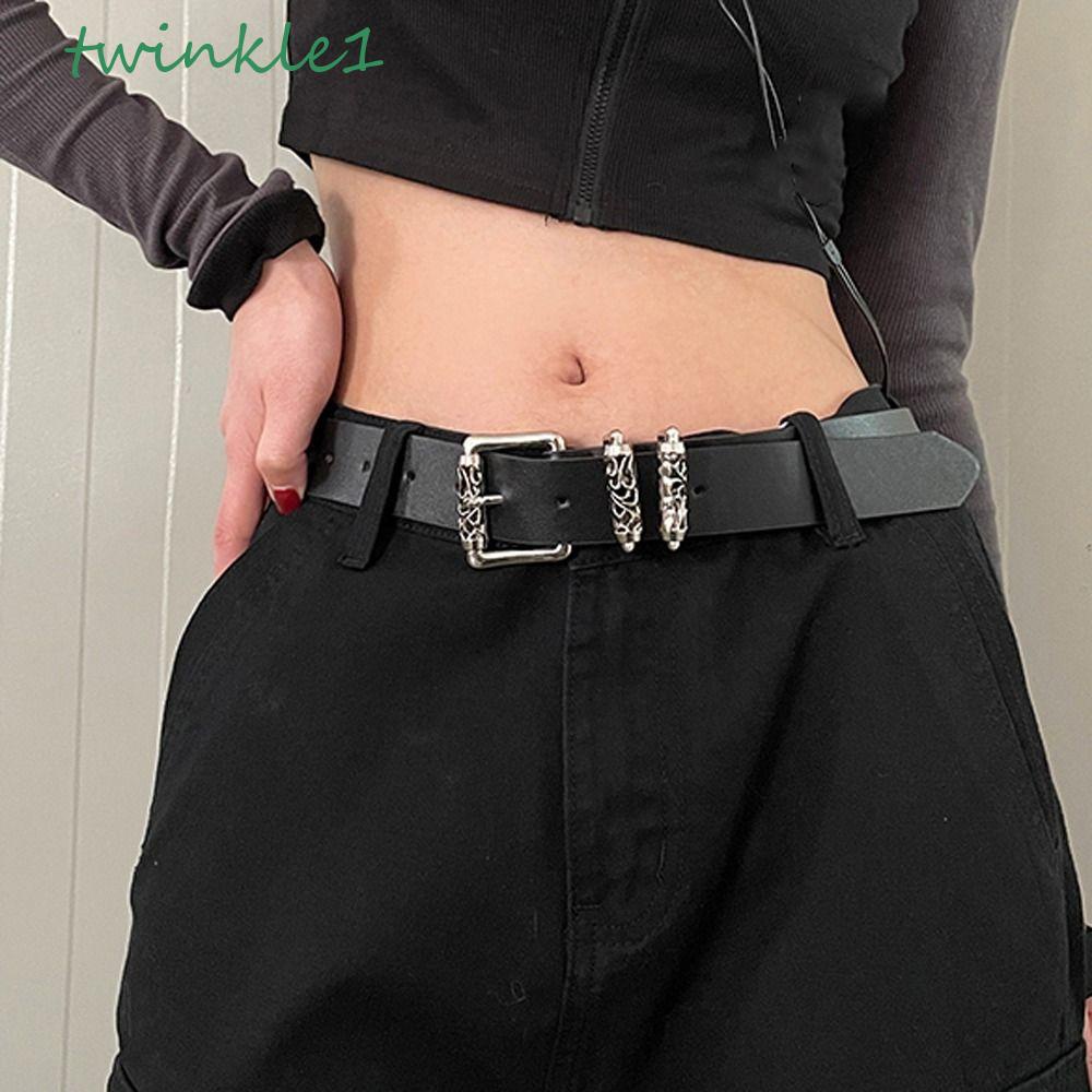 Thắt Lưng Da PU Phối Khóa Hình Hoa Rỗng Phong Cách Punk Y2K Thời Trang Cho Nữ