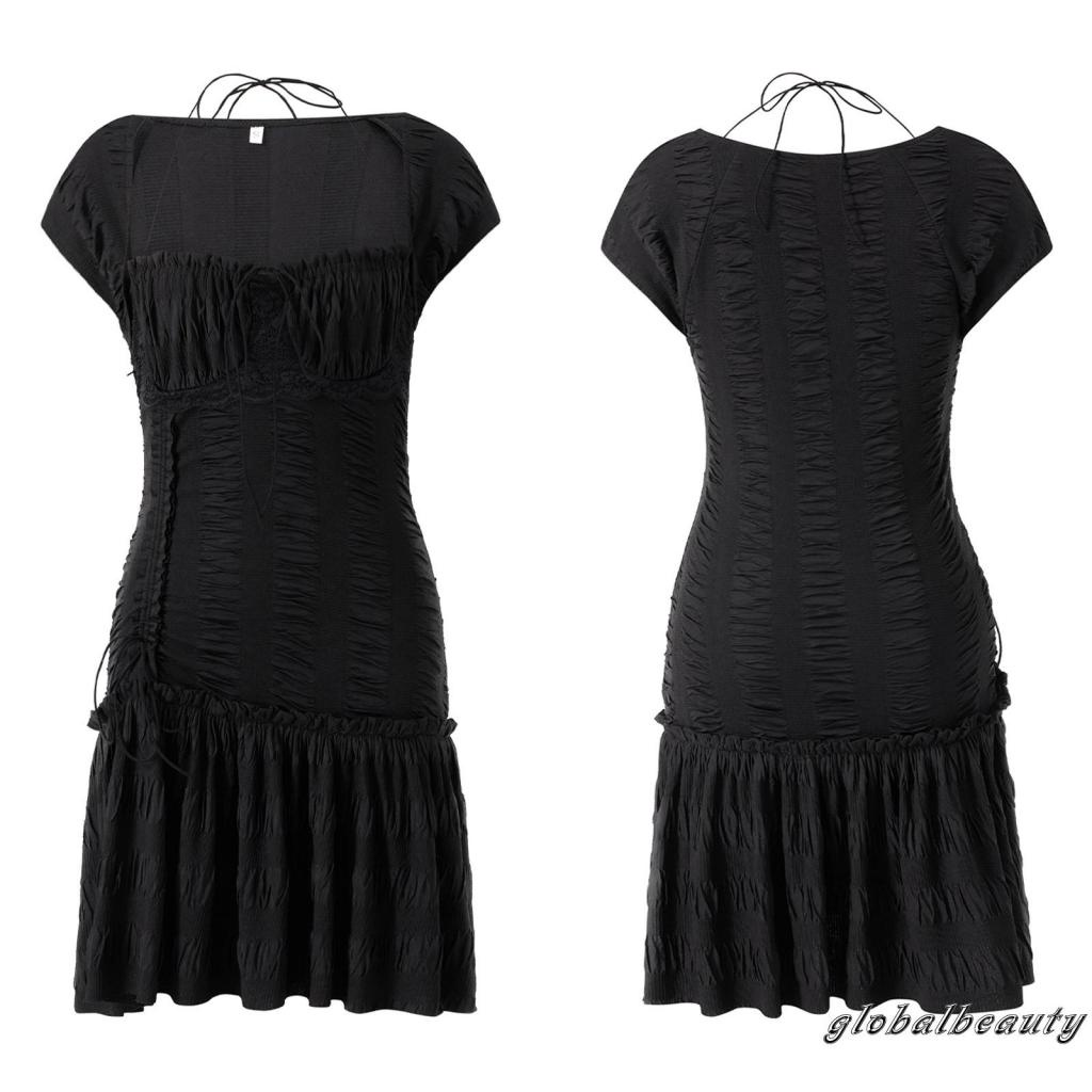 Đầm Ngắn Tay Ôm Dáng Kiểu Dây Rút Thời Trang Mùa Hè Cho Nữ