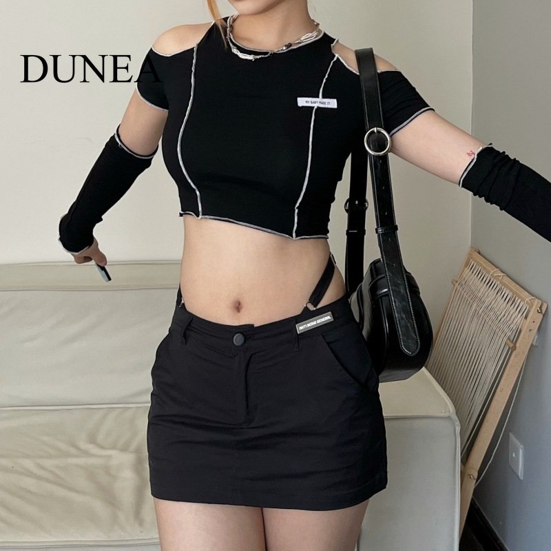 DUNEA Áo Thun Tay Ngắn Khoét Vai Phong Cách Hàn Quốc Cho Nữ