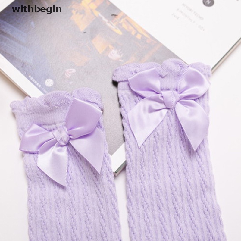 Vớ Cao Cổ Đính Nơ Lưới Mỏng Không Gót Dễ Thương Cho Bé