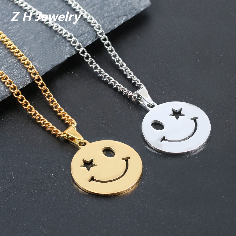 Z Vòng cổ Bằng Thép Không Gỉ Mạ Vàng 24K S925 Mặt Hình Ngôi Sao Mặt Cười Phong Cách Punk