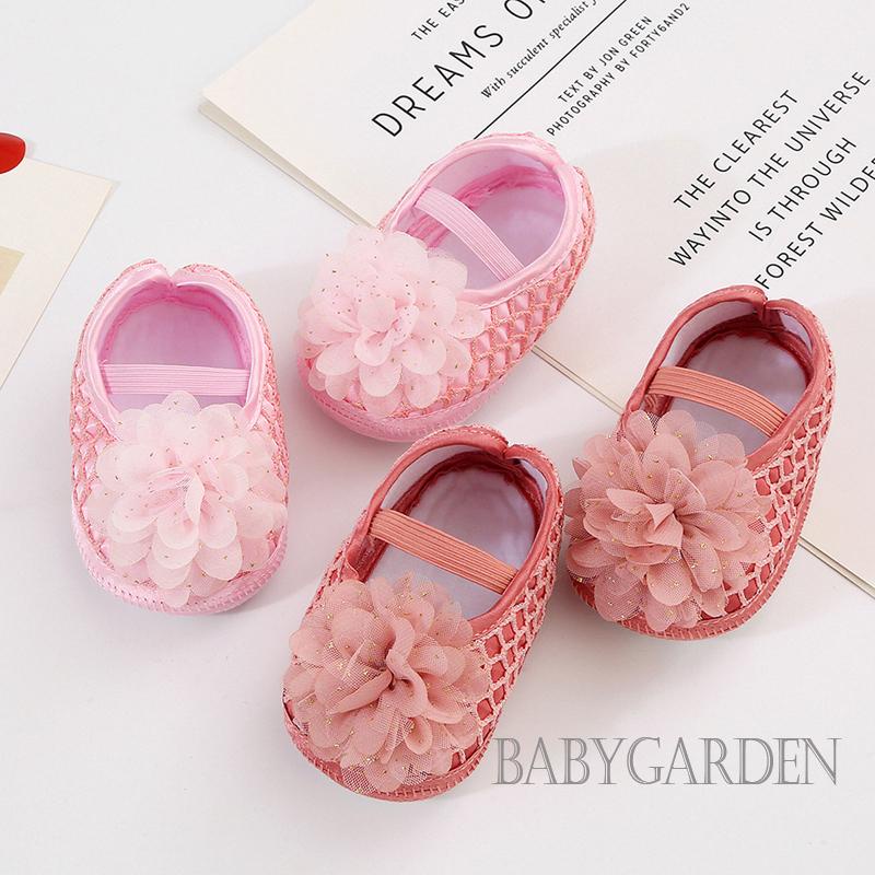 Giày Đế Mềm Chống Trượt Đính Hoa Xinh Xắn Cho Bé Gái