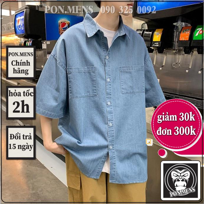 Áo sơ mi jean nam form rộng tay lỡ phong cách Hàn Quốc pon.mens hà nội hcm freeship