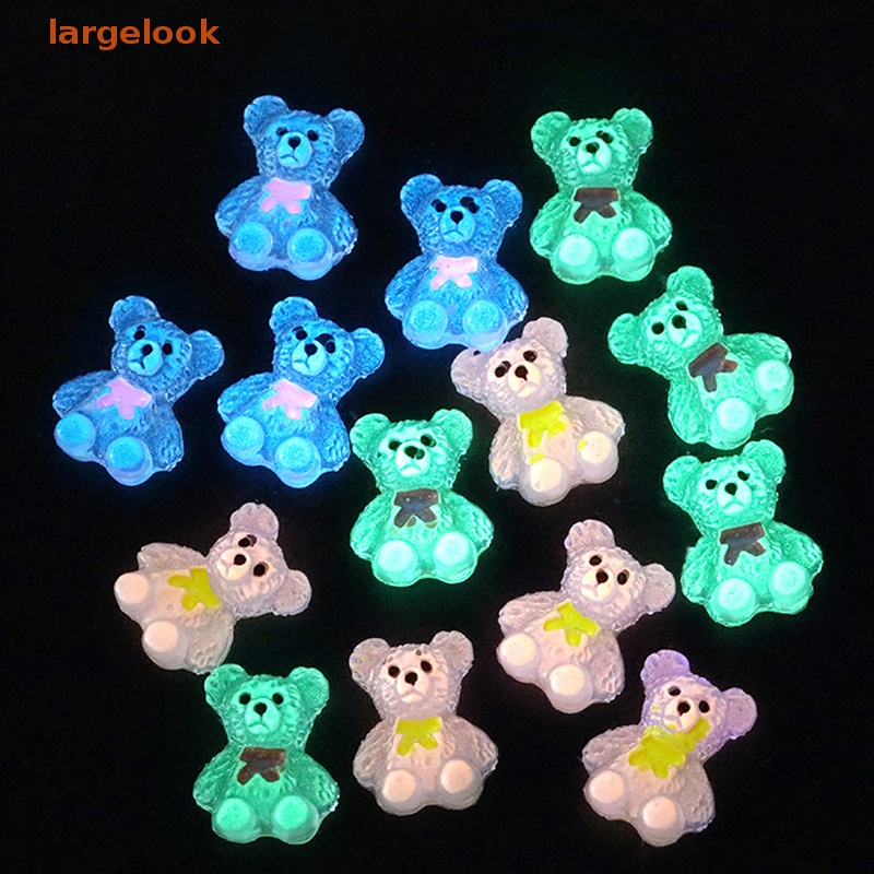 [Biglook] Set 10 Miếng Dán Trang Trí Móng Tay Nghệ Thuật Bằng Nhựa Resin Phát Quang Hình Gấu Hoạt Hình DIY