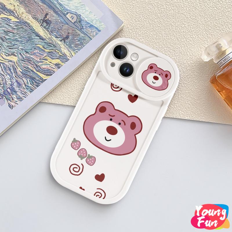 Ốp lưng Gấu dâu tây Trượt iPhone 14 XR 13 11 12 Pro Max 8 7 6 6S Plus X Xs Max Se 2020 13 12 11
