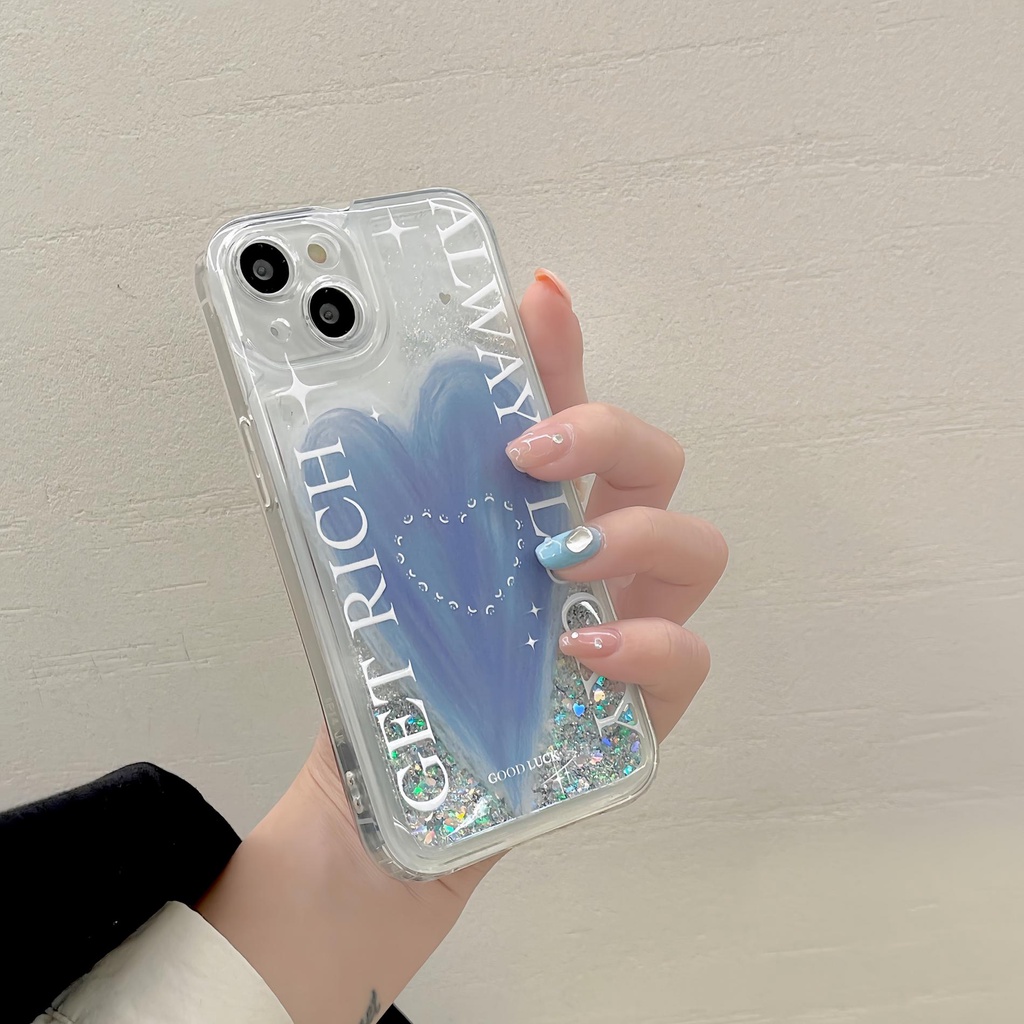 Ốp Điện Thoại TPU Dẻo Họa Tiết Trái Tim Màu Trong Suốt Phối Cát Lún Chống Rơi Cho iPhone11 12 13 14 Pro Max