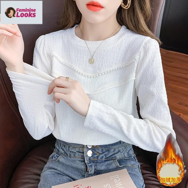 Áo Tay Dài Cổ Tròn Màu Sắc Đơn Giản Cho Nữ