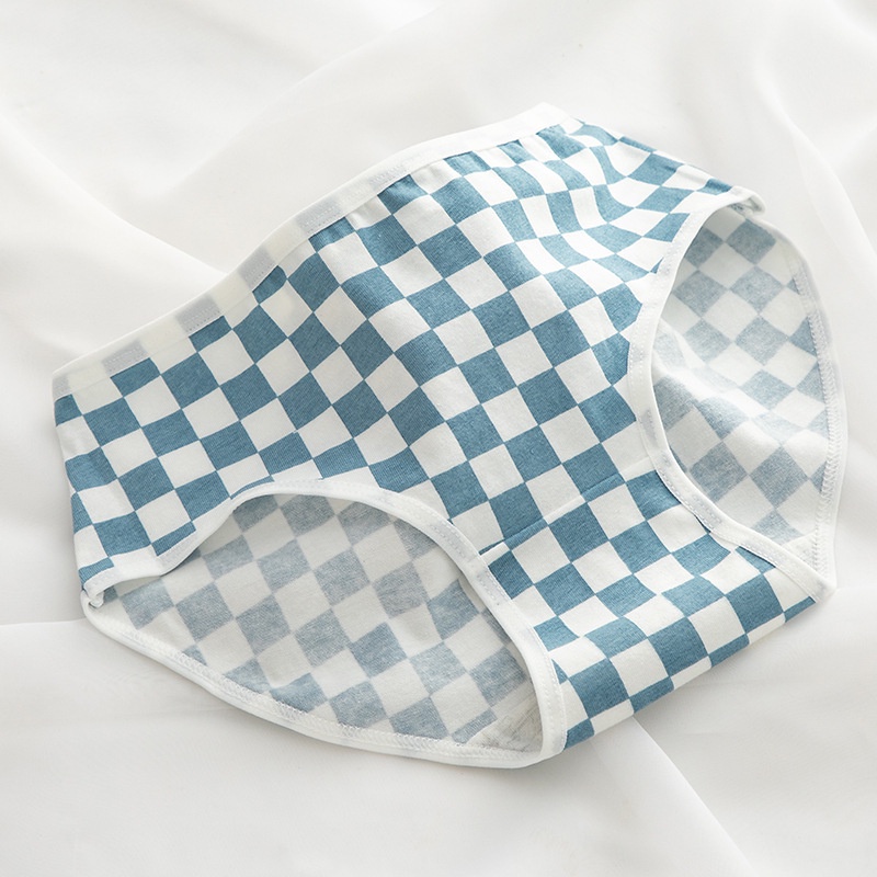 Quần Lót Cotton Thoáng Khí Họa Tiết Caro Dễ Thương Cho Nữ
