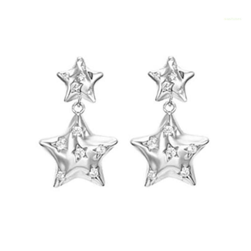 Bông Tai Dáng Dài Hình Ngôi Sao Đính Đá Zircon Thời Trang Cho Thanh Thiếu Niên